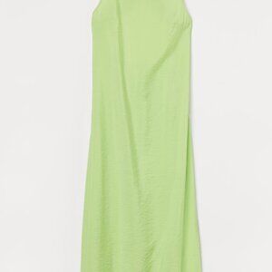 H&M Lime Green Crossed Back, Slit-detail Dress, Size M